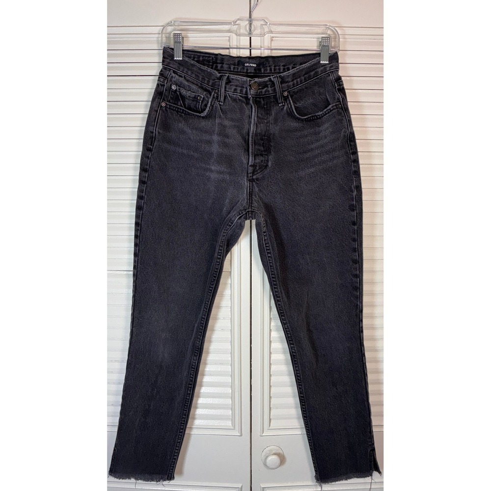 GRLFRND Karolina Blackhearts Wash Button Fly Frayed Hem Slit Ankle Jeans Size 28